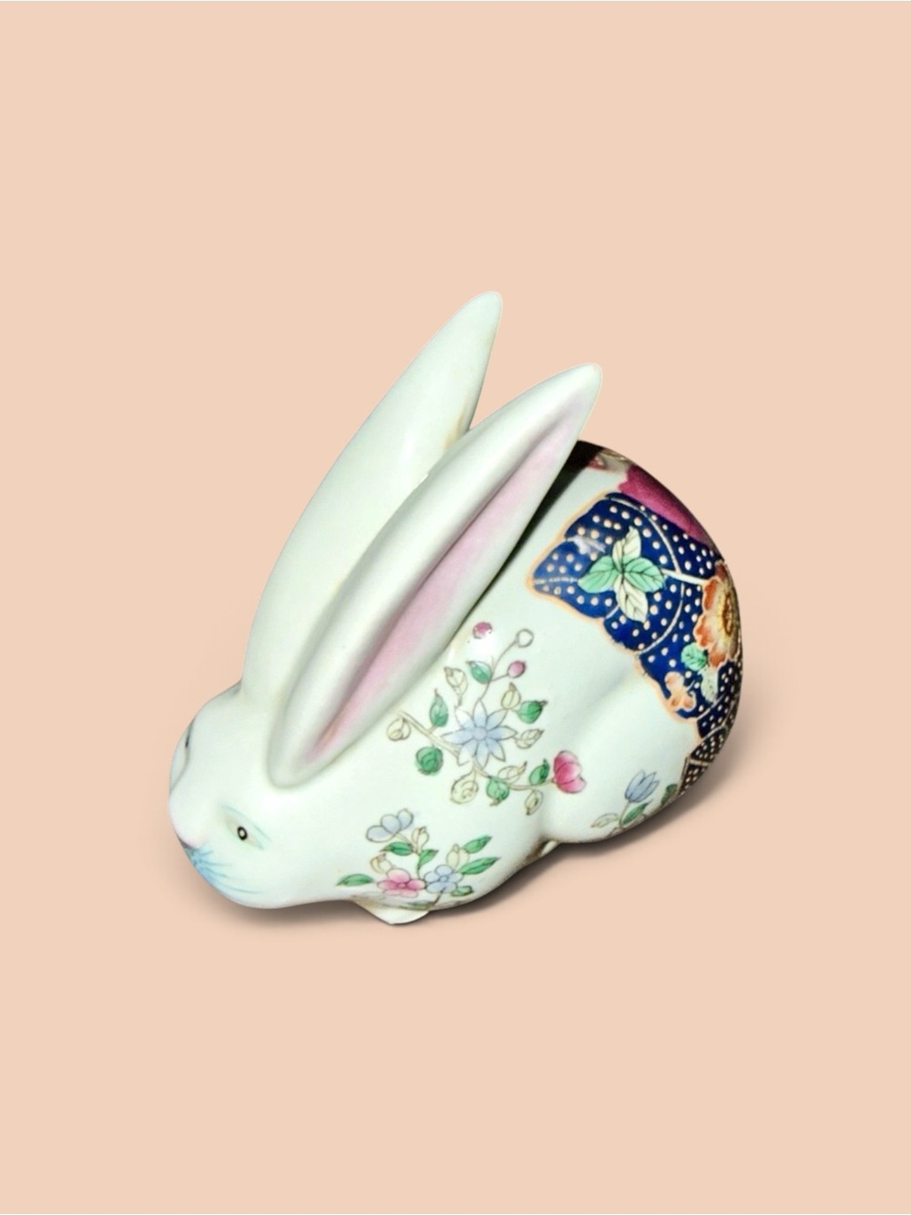 Chinese Export Porcelain Rabbit Figurine With Famille Rose Floral Decoration
